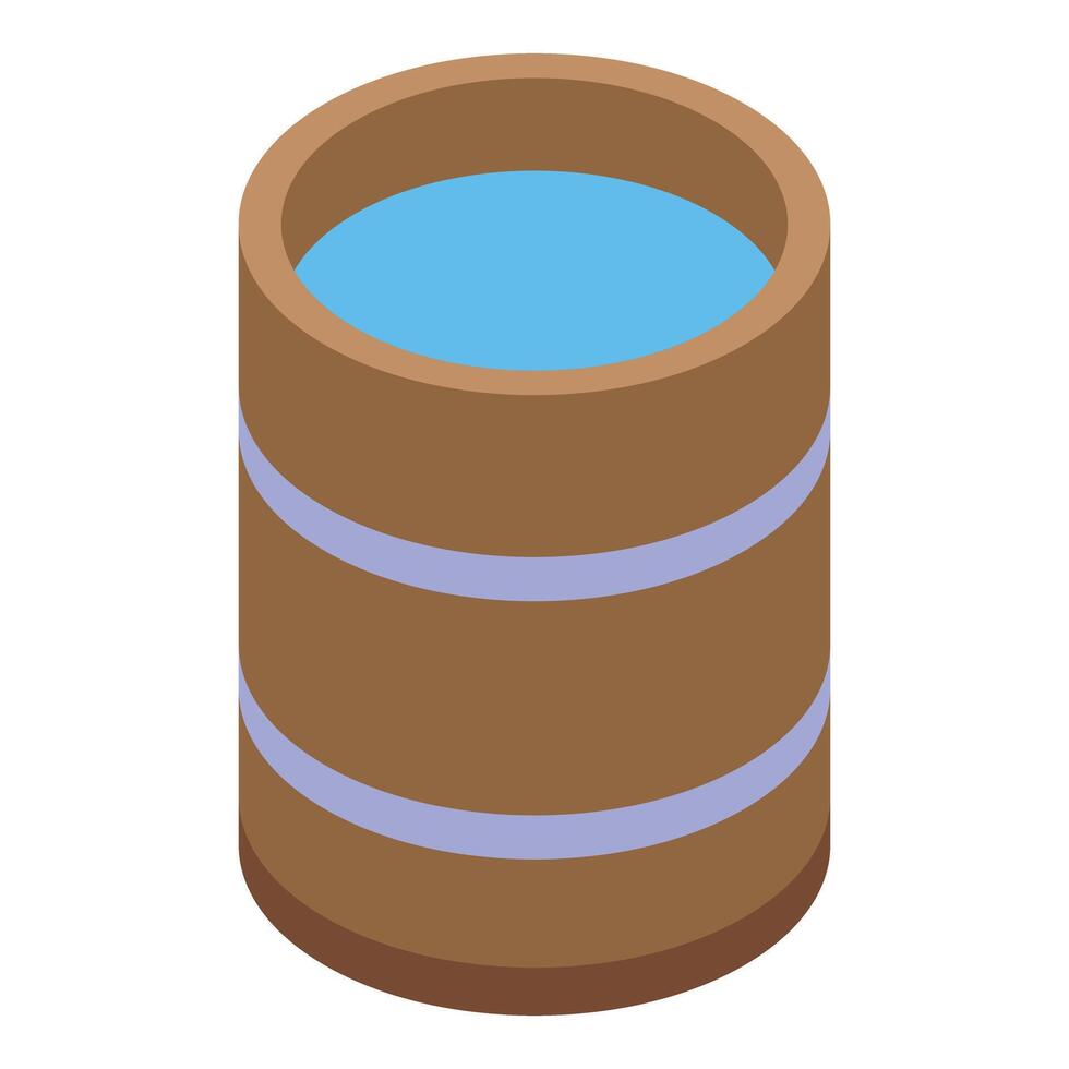 Wooden bucket holding water isometric icon vector
