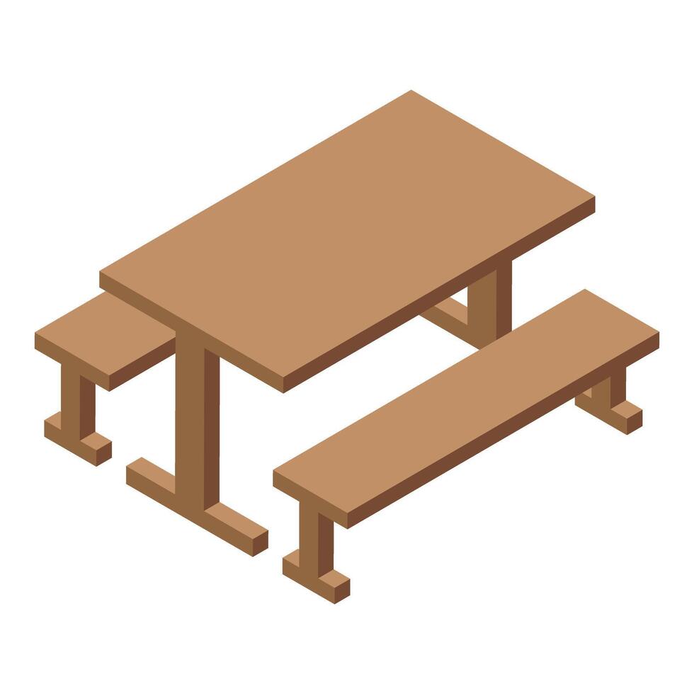 Wooden picnic table with benches for outdoor recreation isometric view vector