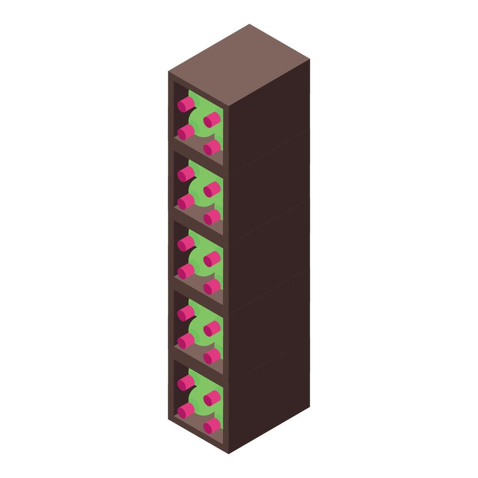 Wine bottles resting on a wooden wine rack isometric icon vector