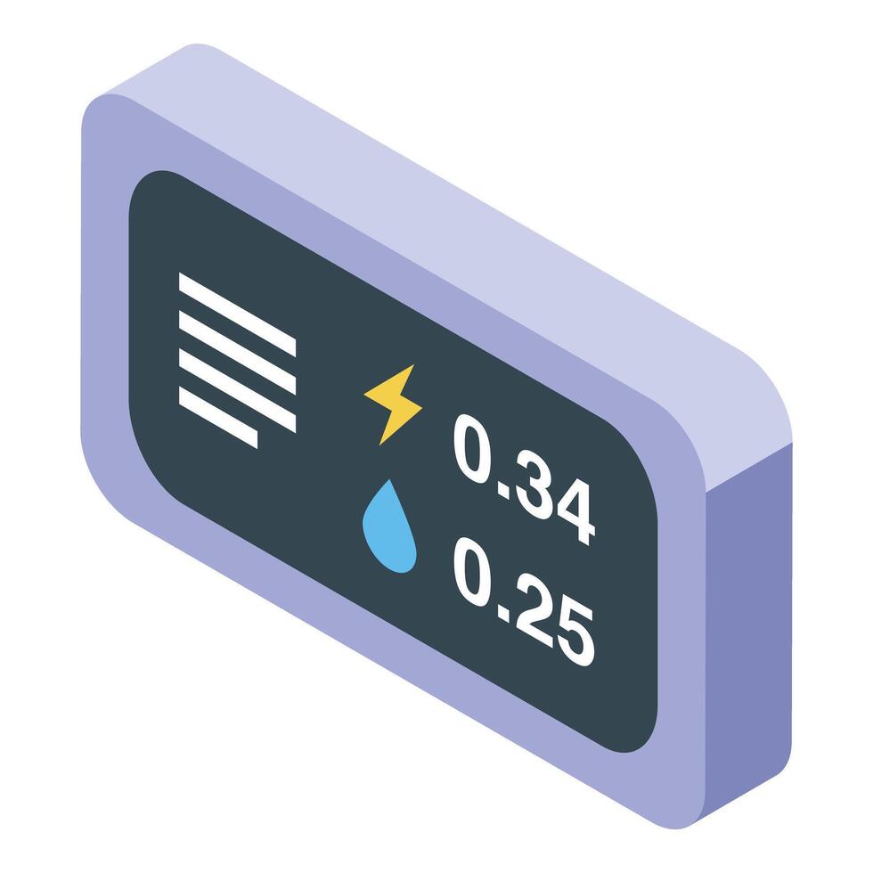Smart water meter showing consuming data isometric view vector
