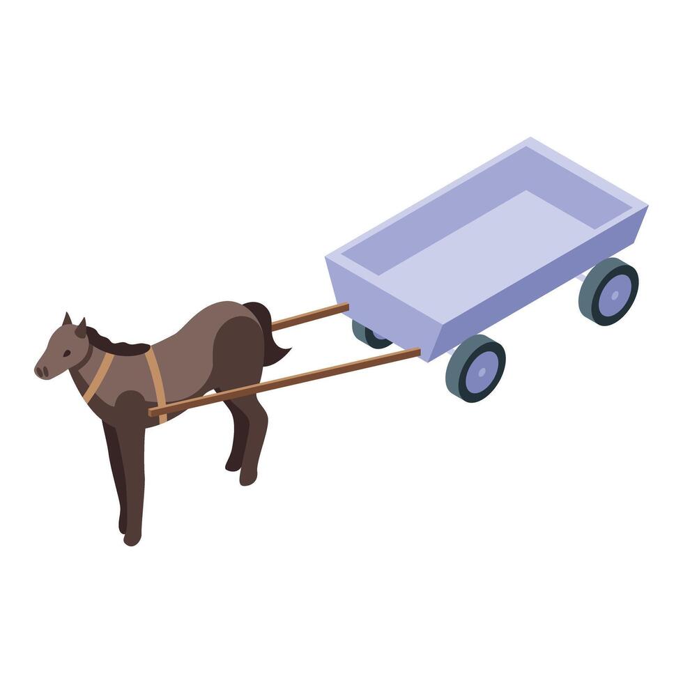 Horse pulling an empty cart in isometric view vector