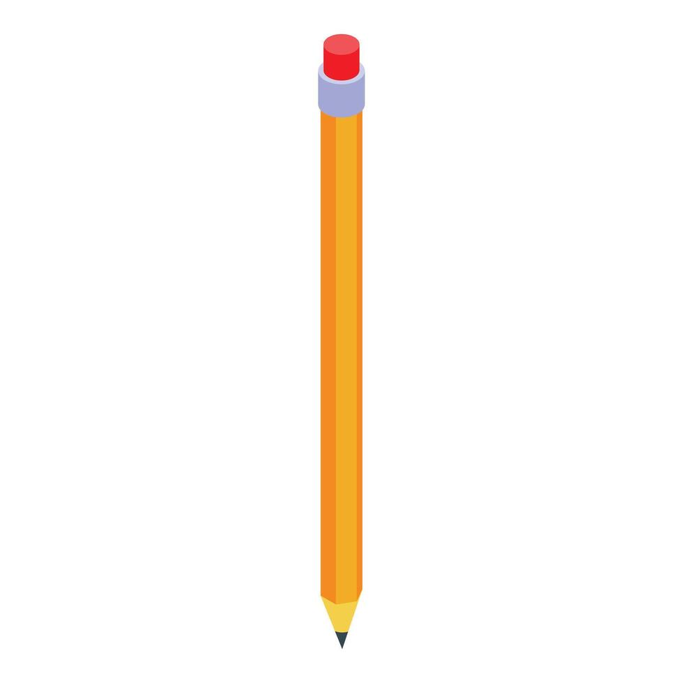 Yellow pencil standing on white background with eraser vector