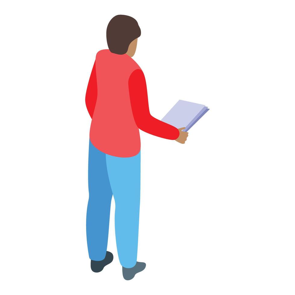Young man holding documents isometric icon vector