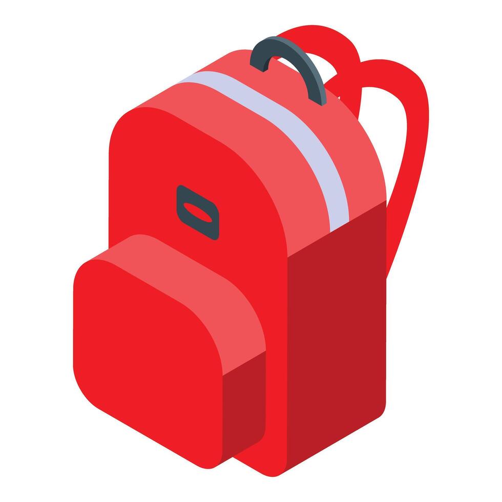 Red school backpack isometric view with big pocket vector