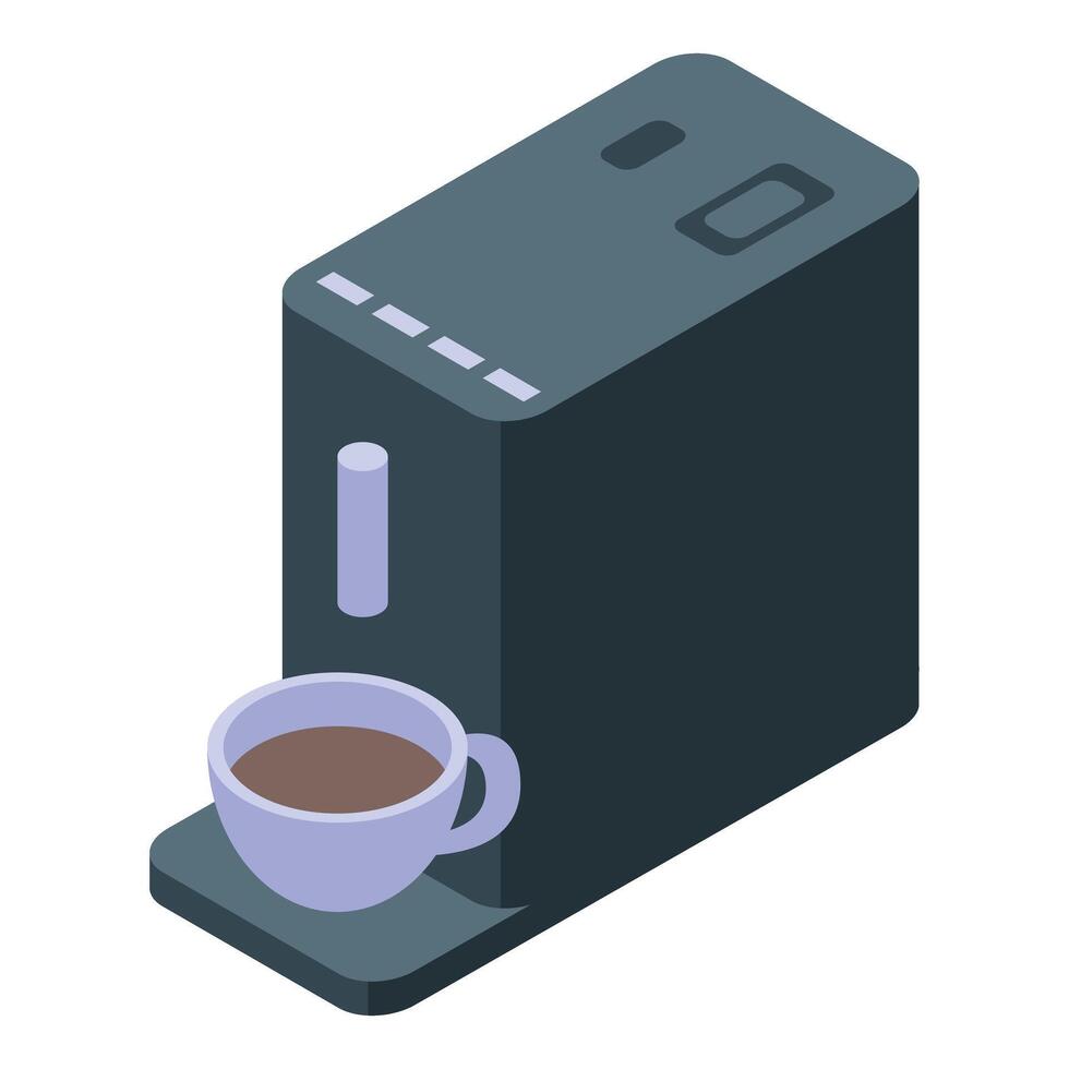 Modern coffee machine preparing delicious cup of coffee isometric view vector