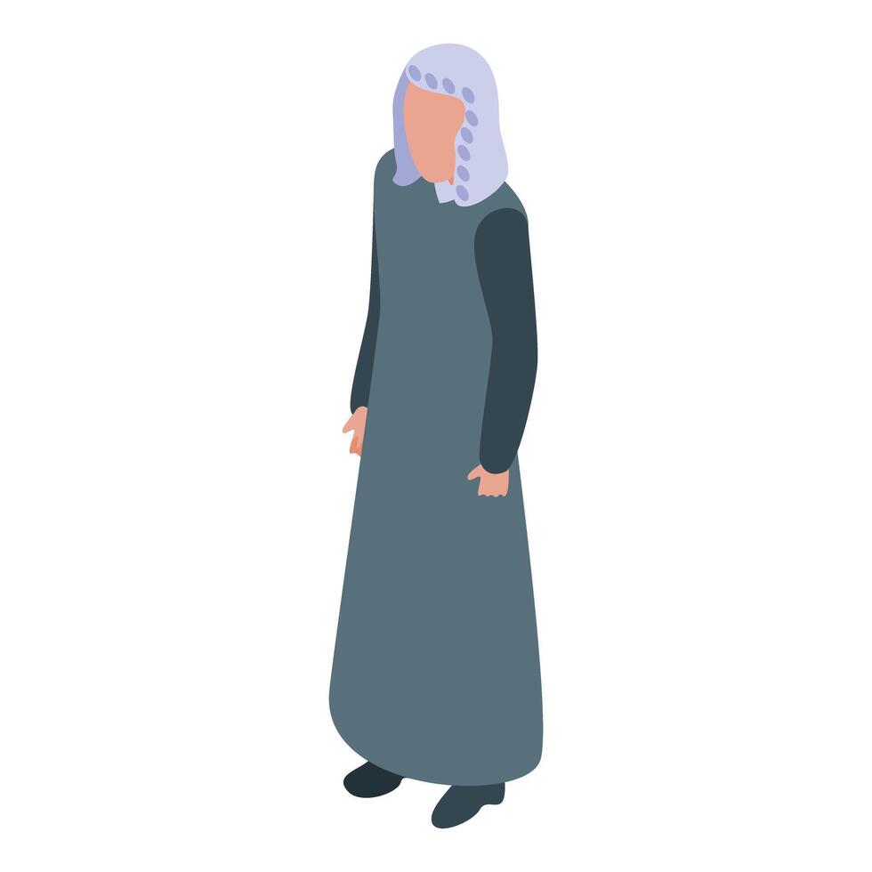 Senior female judge character wearing traditional gown and wig standing vector