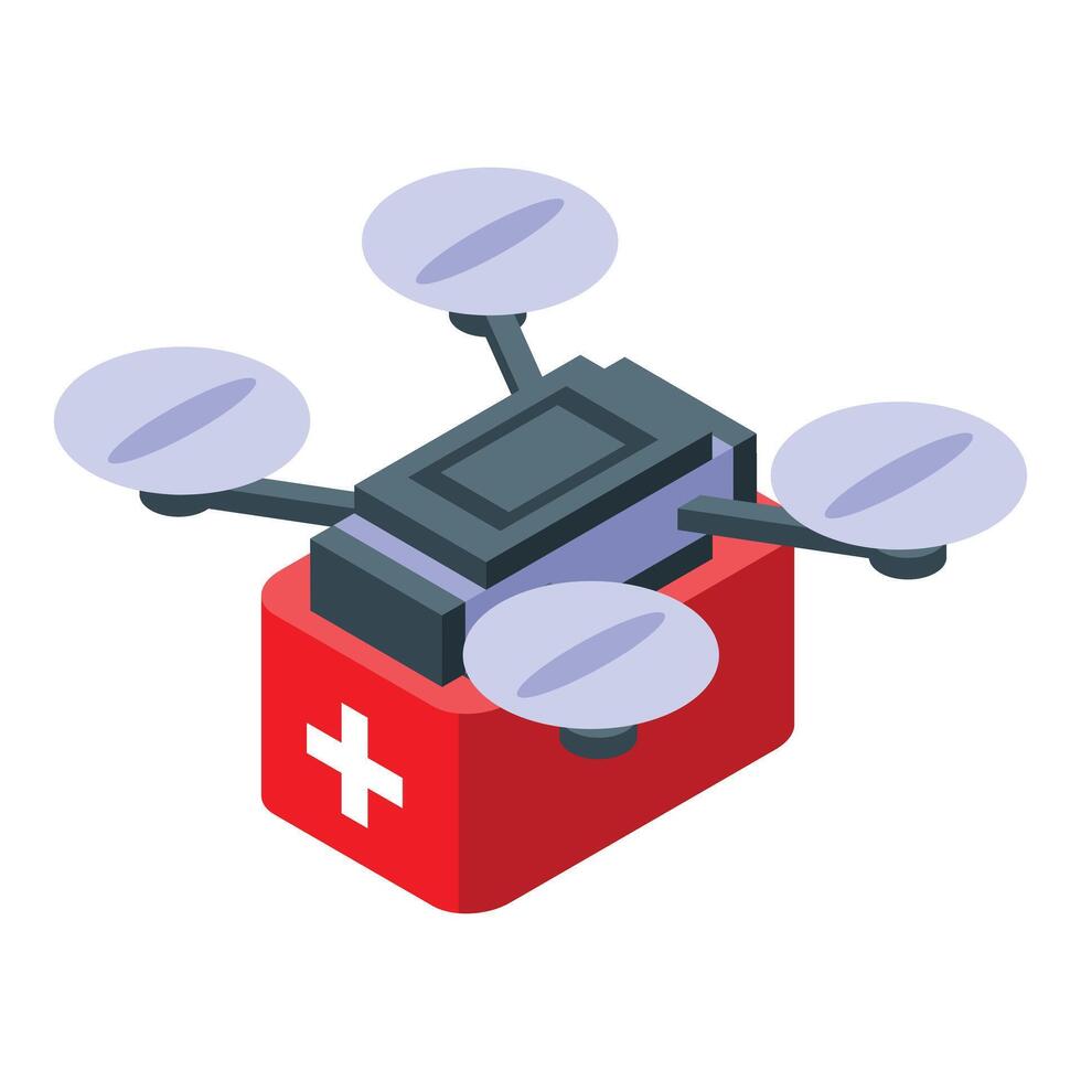 Medical drone delivering first aid kit with rotating blades vector