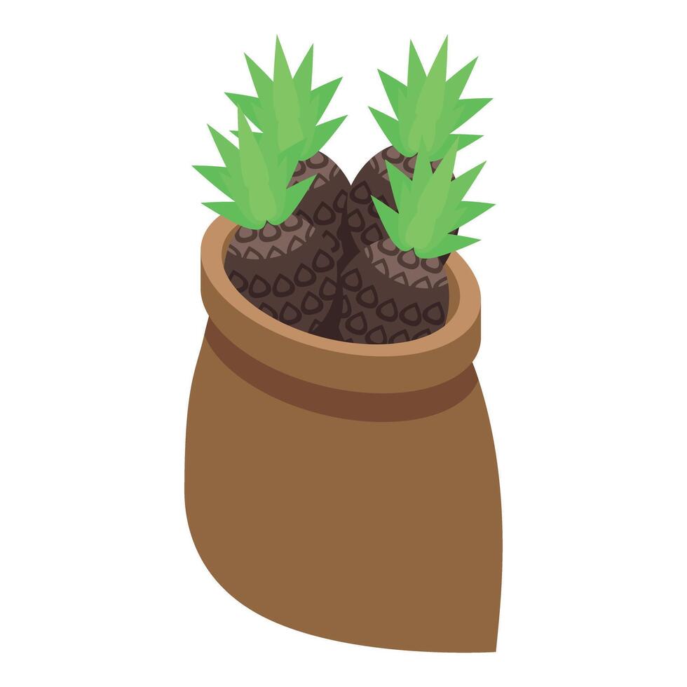 Eco friendly burlap sack carrying freshly harvested pineapples vector