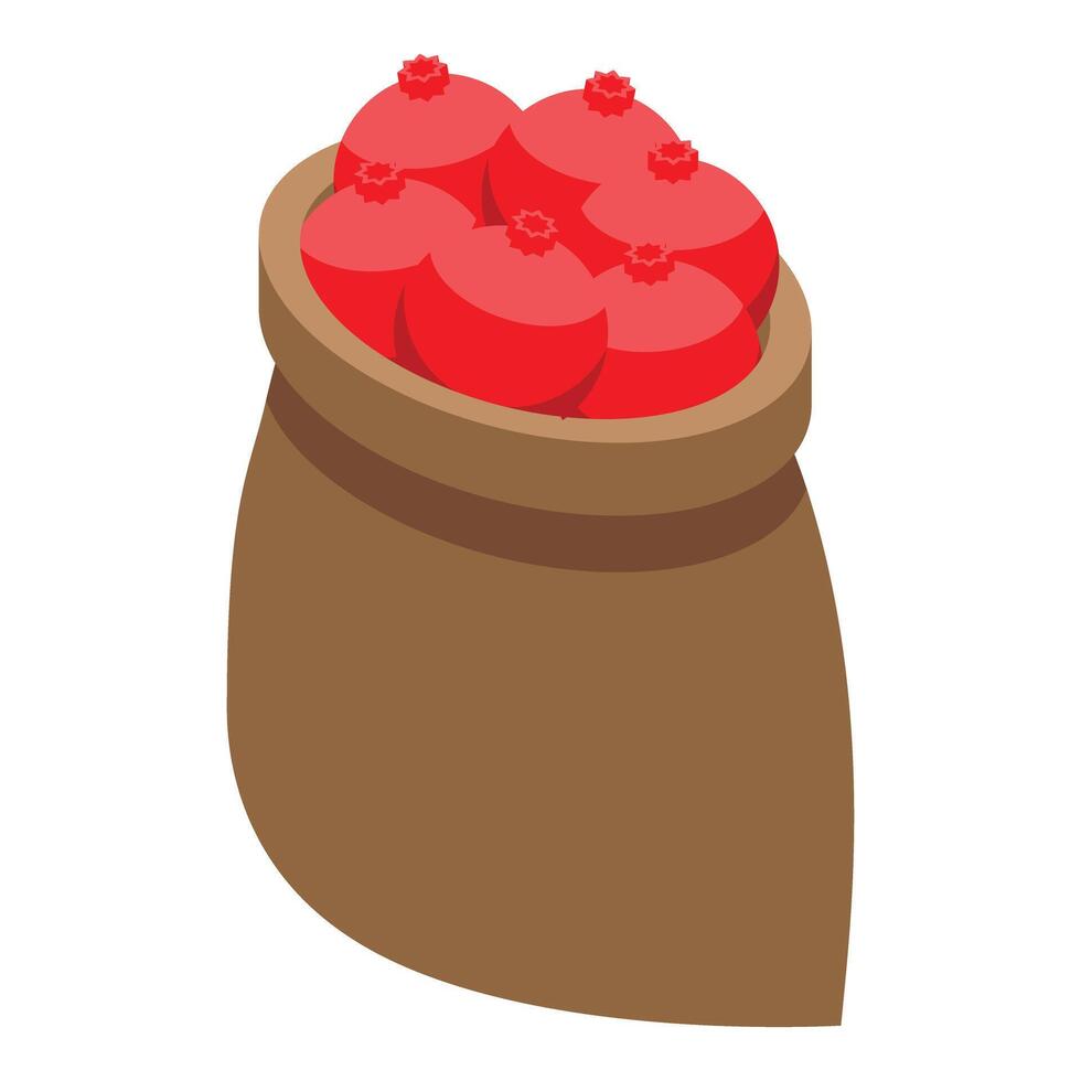 Full burlap sack overflowing with ripe pomegranates vector