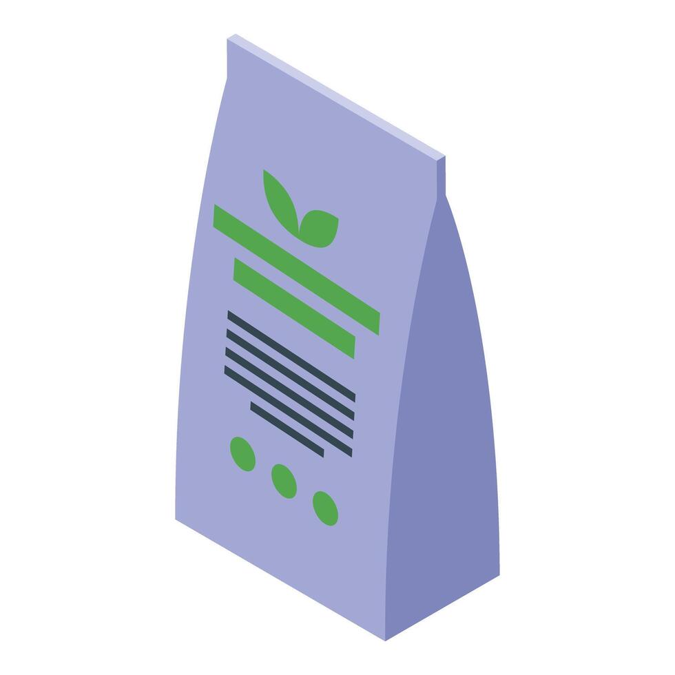 Purple paper pack with green label for organic fertilizer vector