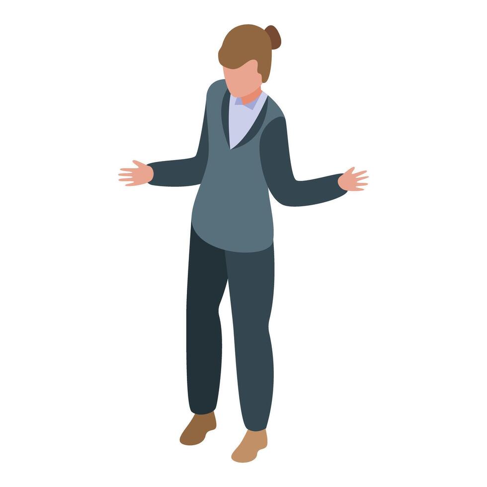 Businesswoman presenting something using hand gestures isometric icon vector