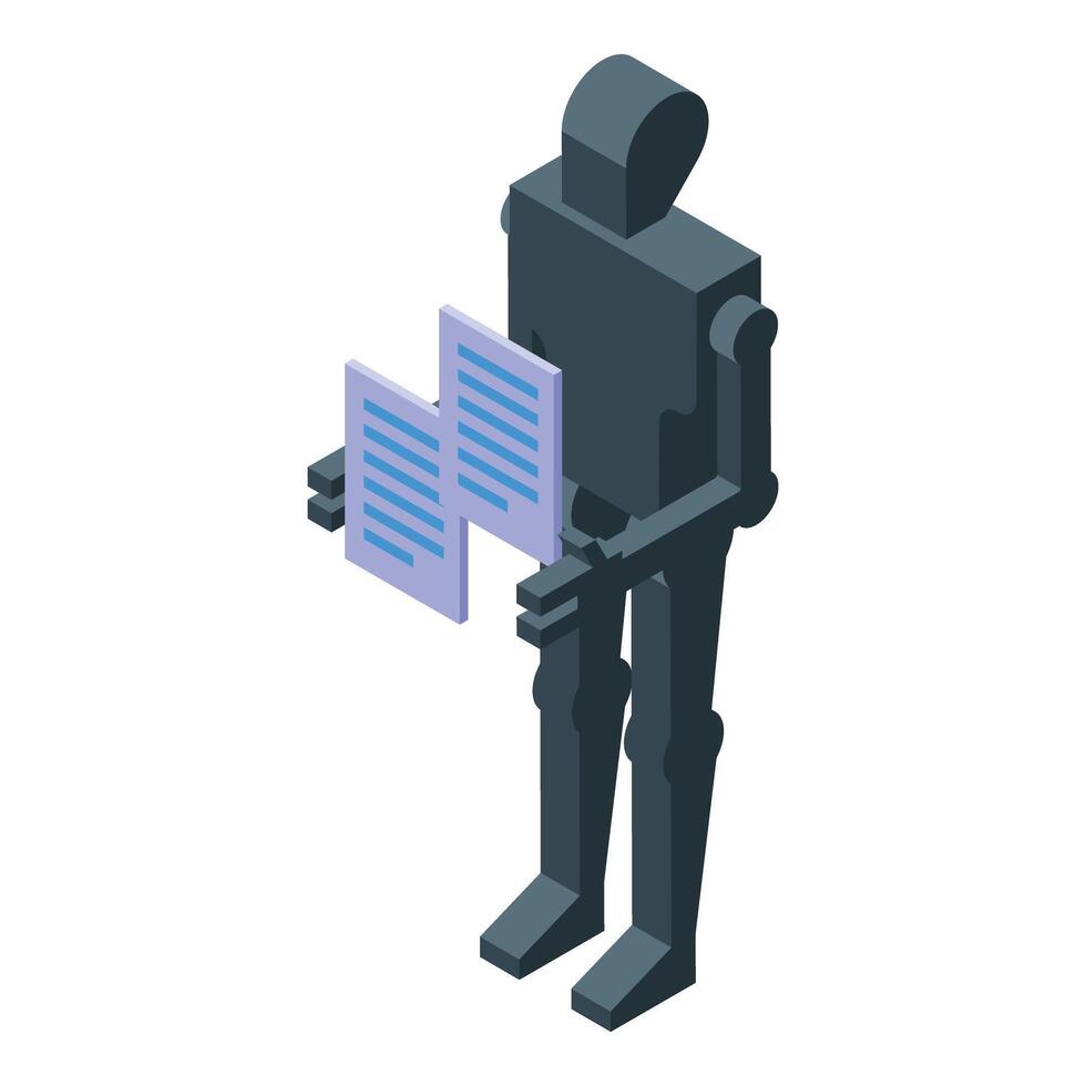 Robot holding document, artificial intelligence concept isometric icon vector