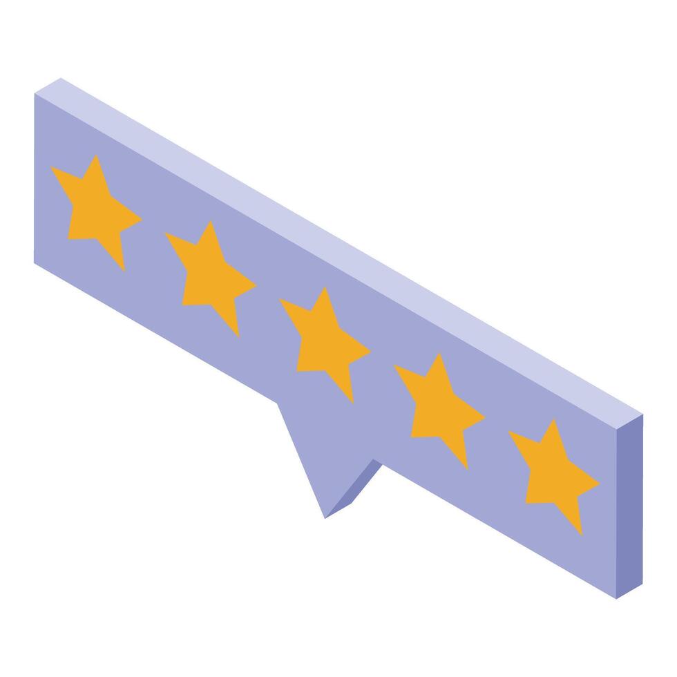 Purple speech bubble showing five star rating for customer satisfaction vector