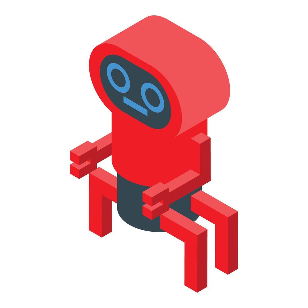 Red robot standing with legs spread isometric icon vector