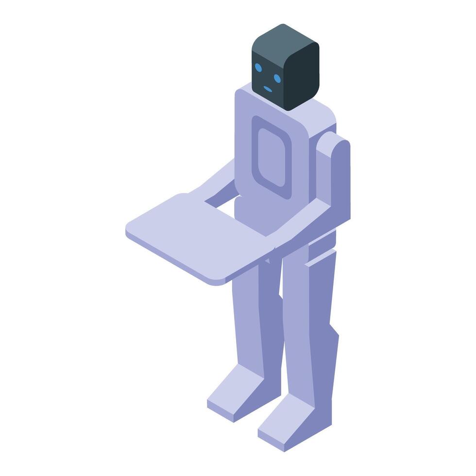 Robot waiter holding serving tray isometric view vector
