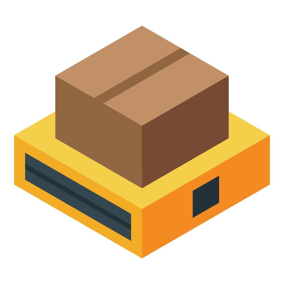 Warehouse robot carrying parcel on platform isometric view vector