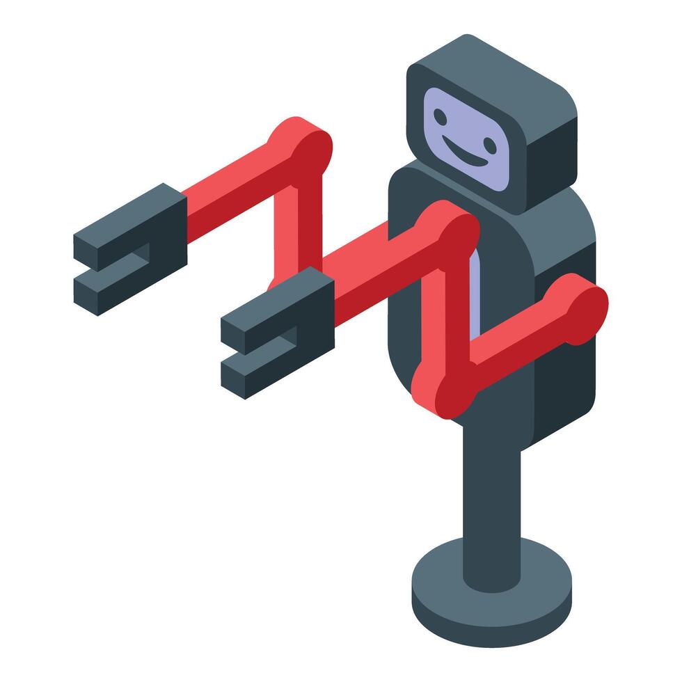 Industrial robot holding something with three arms isometric view vector