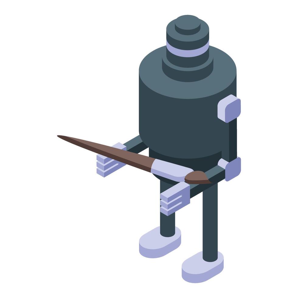 Robot artist holding brush isometric icon vector illustration