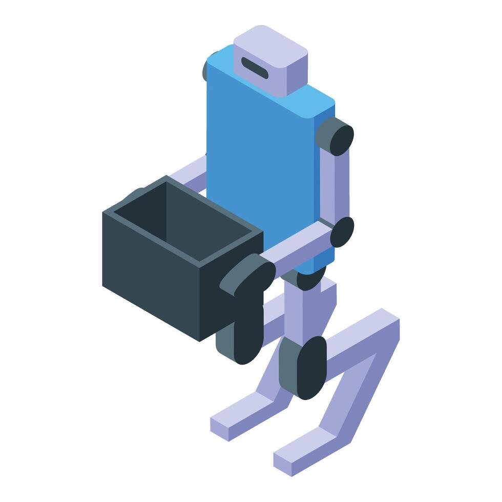 Delivery robot holding open box isometric view vector