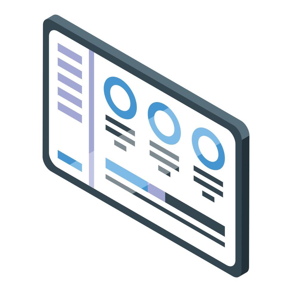 Tablet showing infographic data with charts and statistics vector