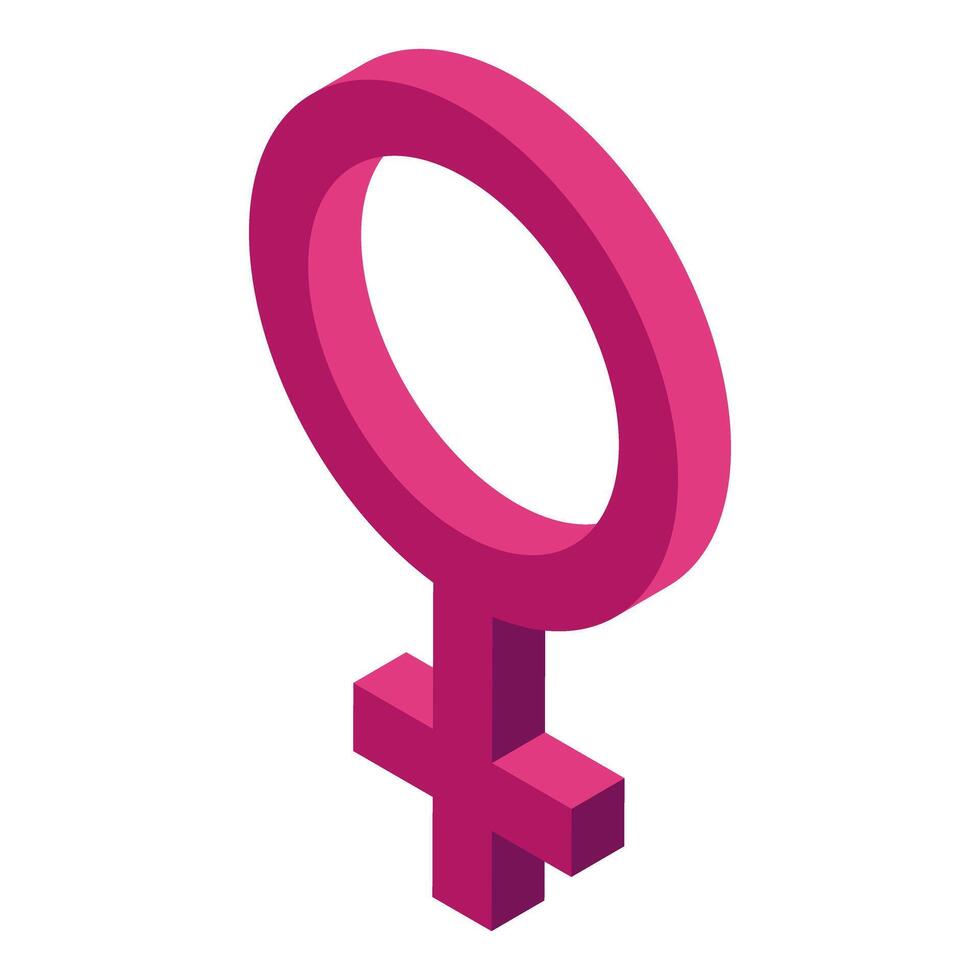 Pink female gender symbol standing out in isometric view vector
