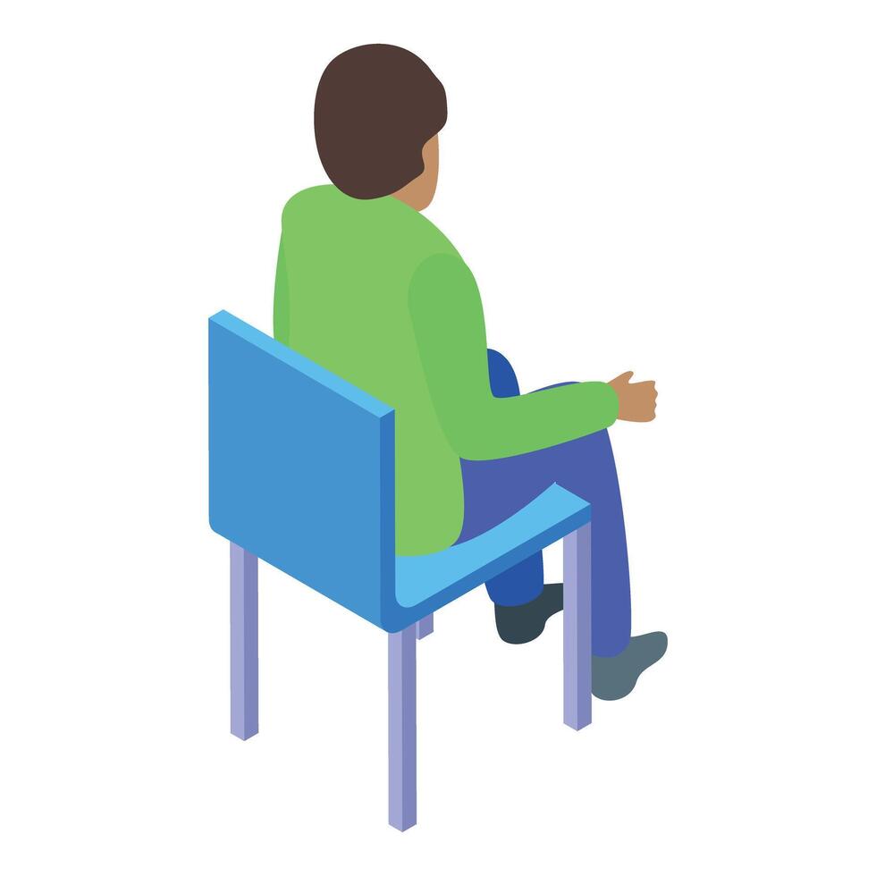 Young man sitting on chair back view isometric icon vector
