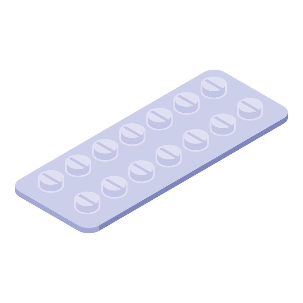 Blister pack containing round white pills lying on white background vector