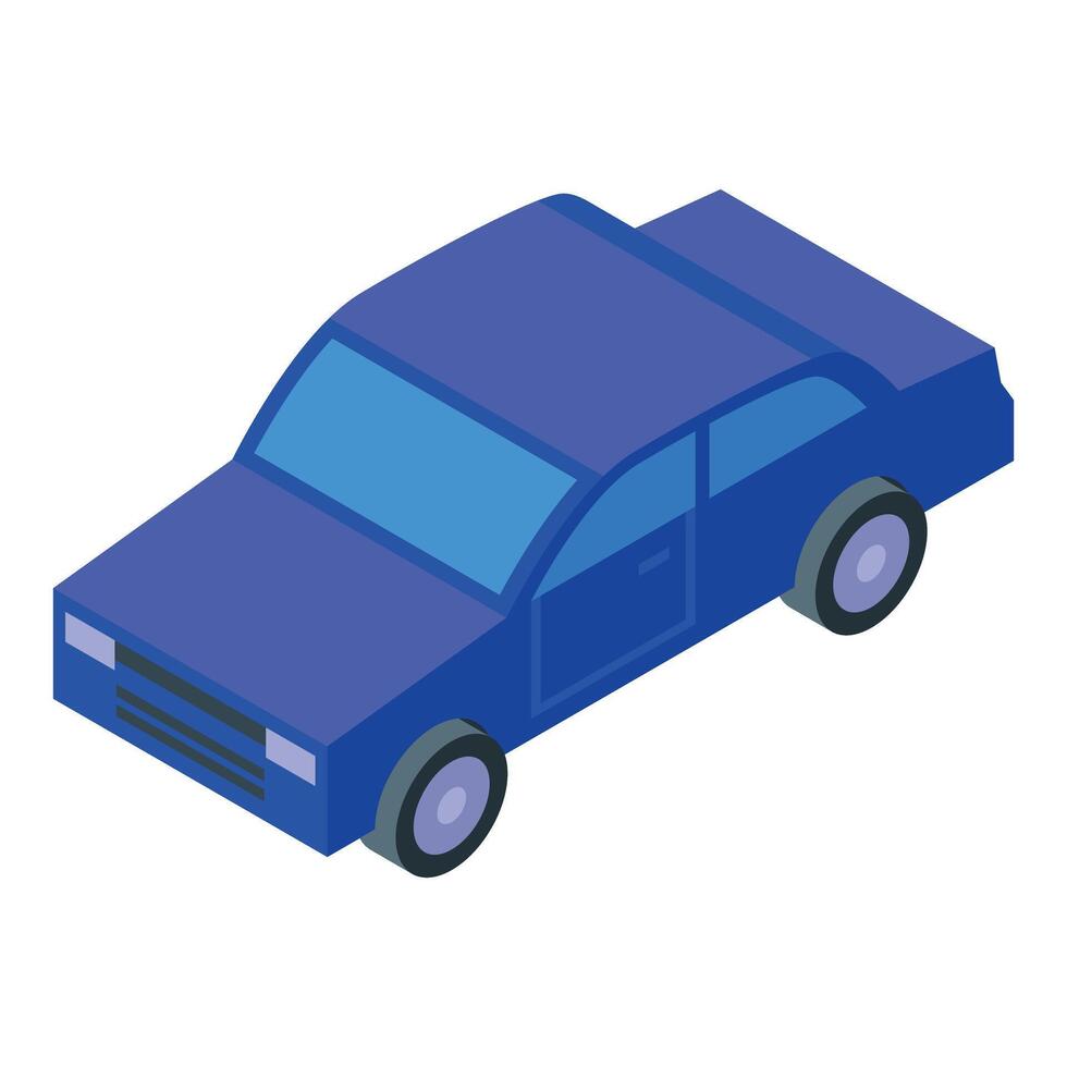 Blue sedan car parked isometric view vector
