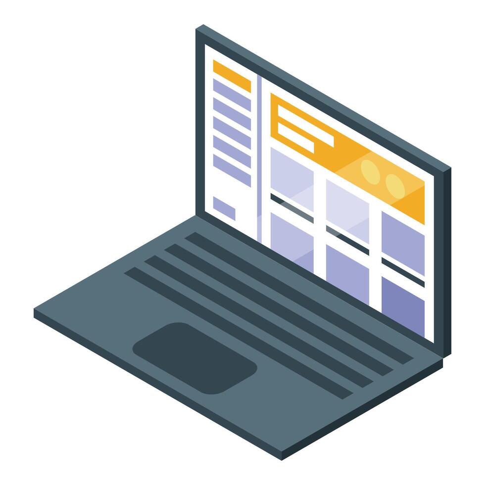 Laptop showing web design software interface for creating websites vector