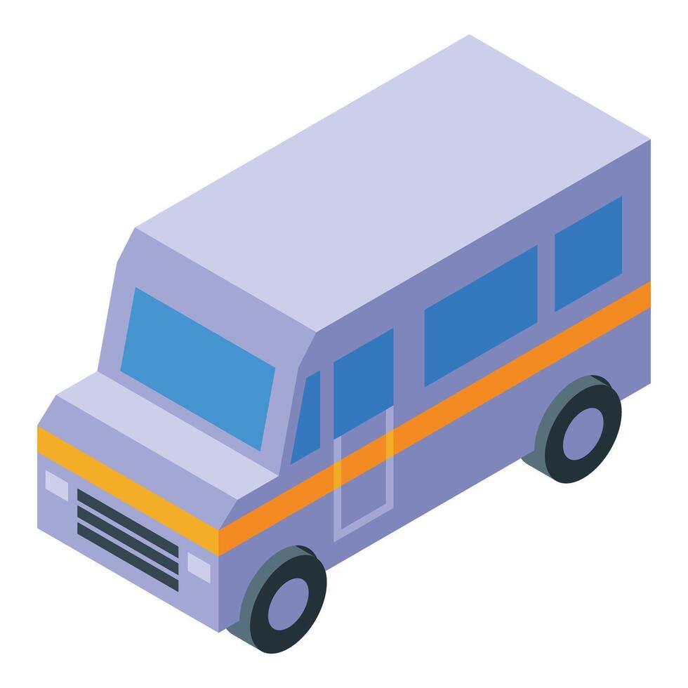 Passenger minibus transporting people in the city isometric view vector