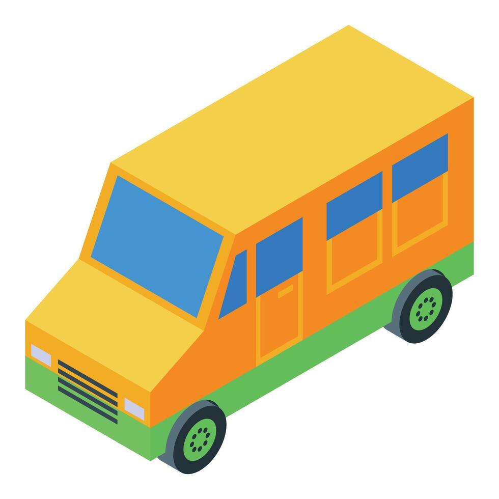 Orange passenger minibus standing still isometric view vector