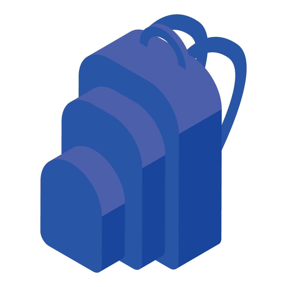 Blue school backpack standing up isometric projection vector