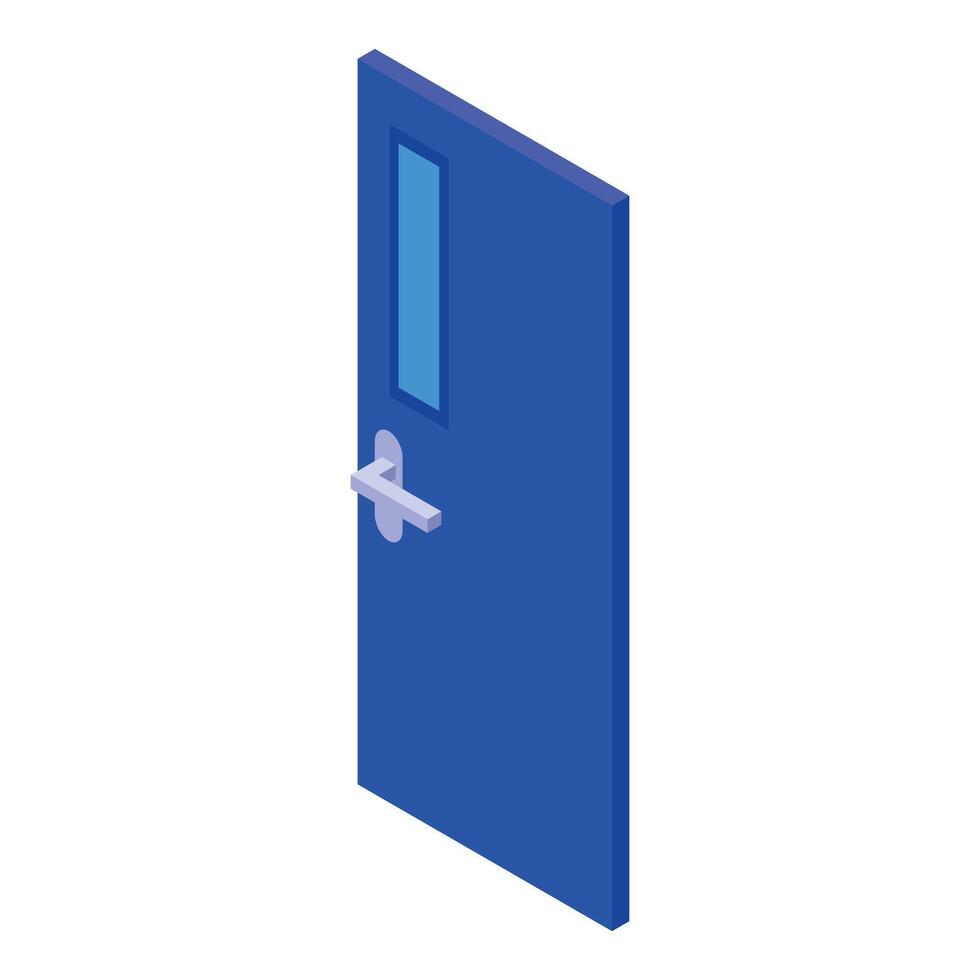 Blue door isometric icon illustrating entering a room vector