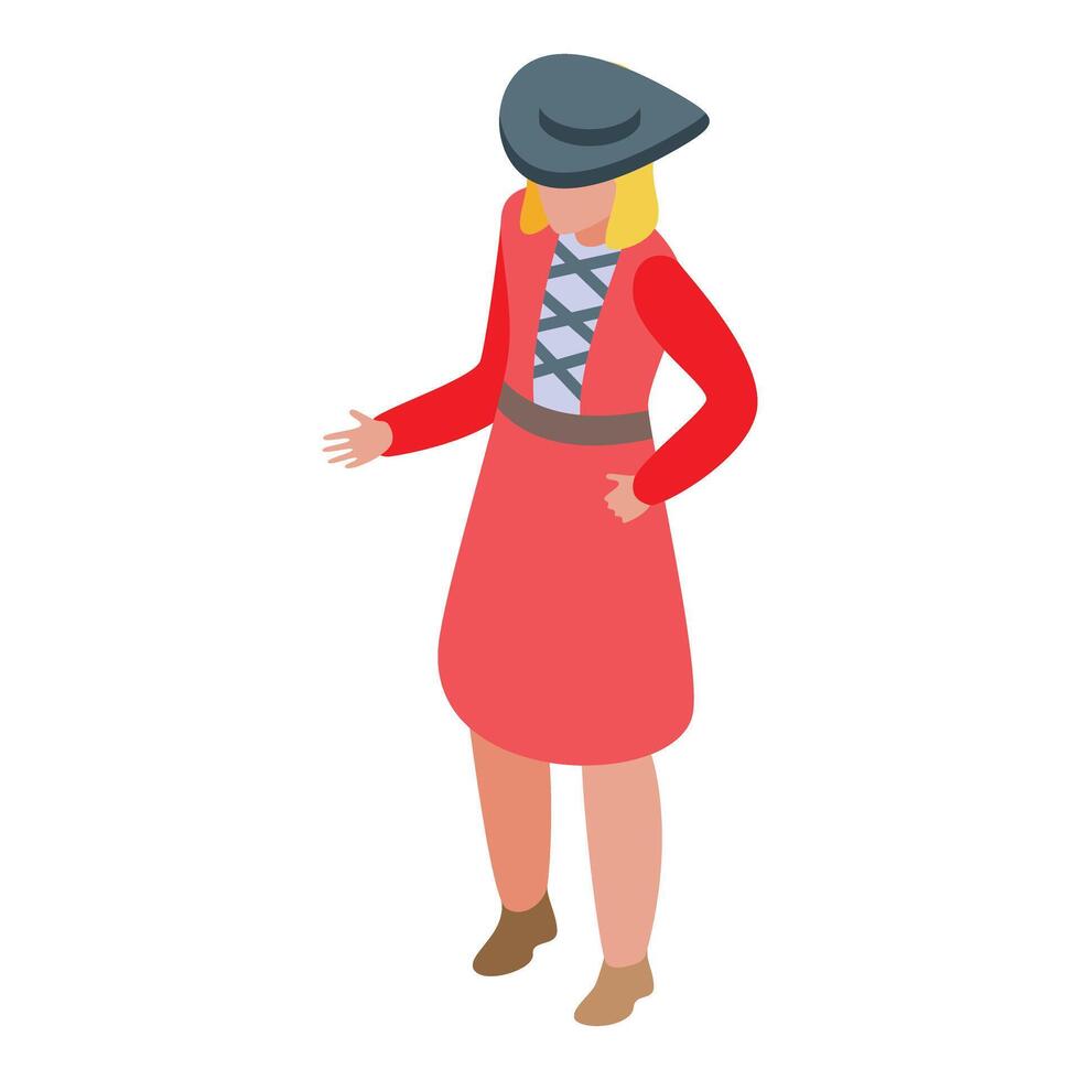 Young woman wearing musketeer costume is gesturing with her hand vector
