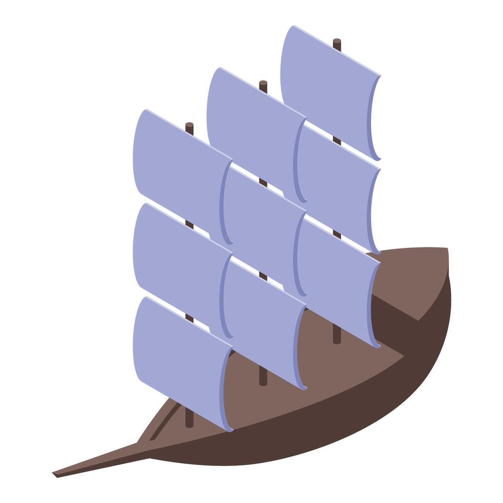 Old sailboat sailing on the sea with full sails isometric view vector