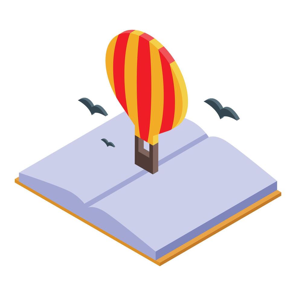 Open book taking a hot air balloon for a flight of imagination vector