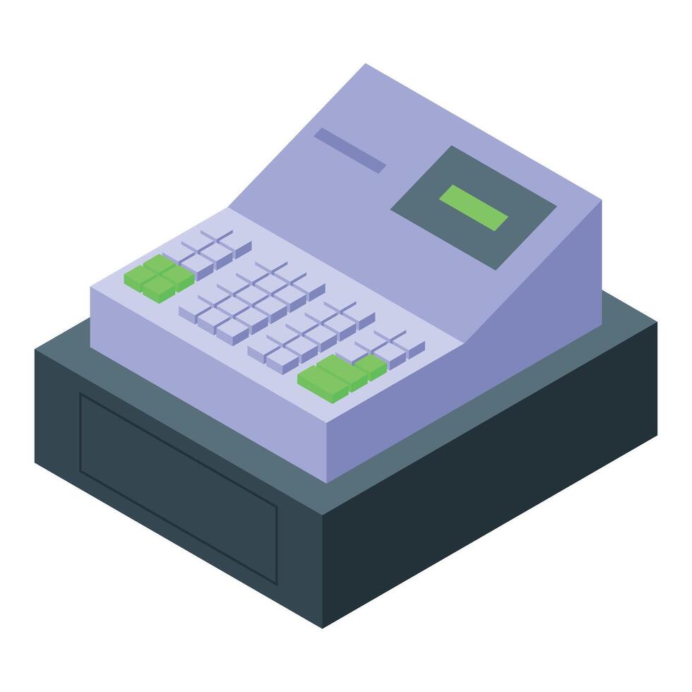 Isometric cash register standing on countertop vector