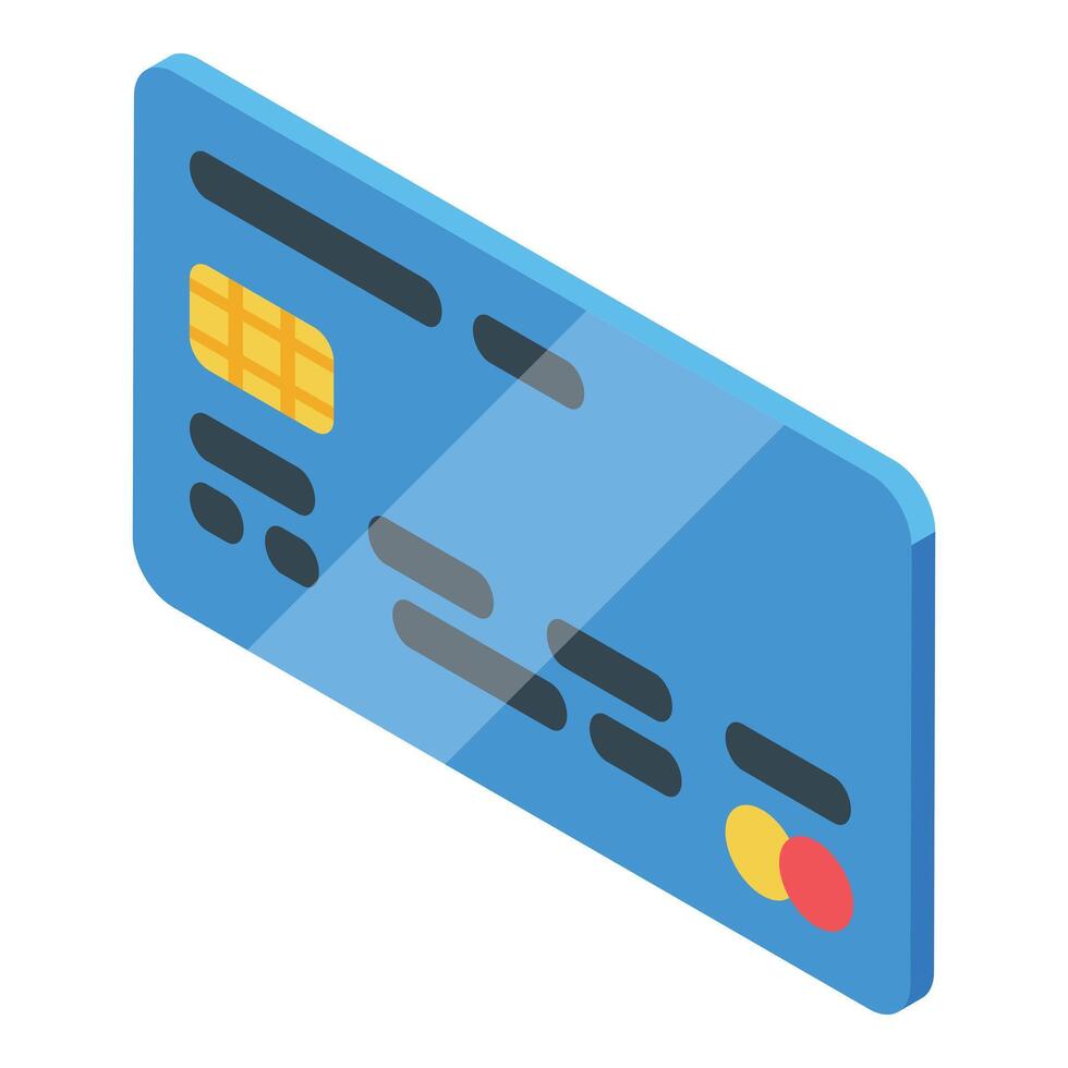 Blue credit card lying on a white surface isometric illustration vector