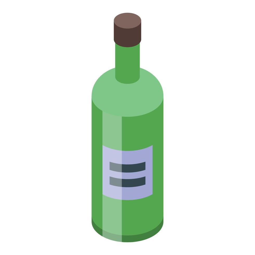 Green glass wine bottle standing up isometric illustration vector