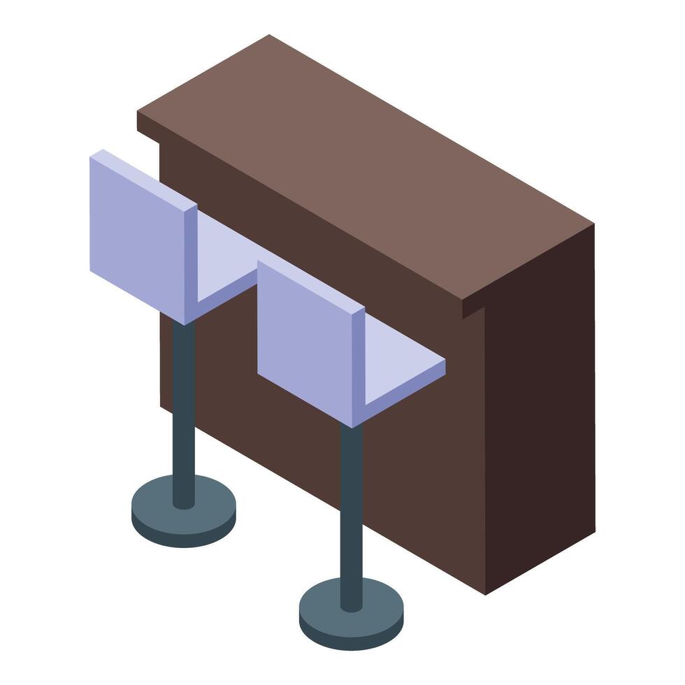 Modern bar counter with two stools isometric illustration vector