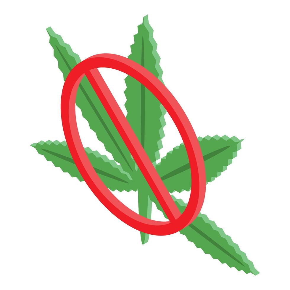 Red forbidden sign is crossing a green cannabis leaf vector
