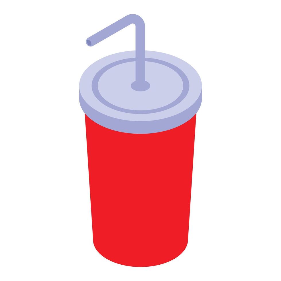 Red paper cup holding soda with straw isometric illustration vector