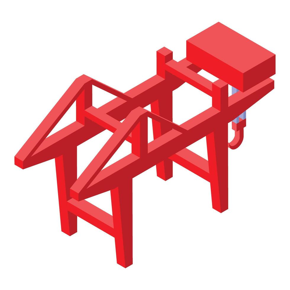 Red harbor crane lifting cargo in isometric view vector