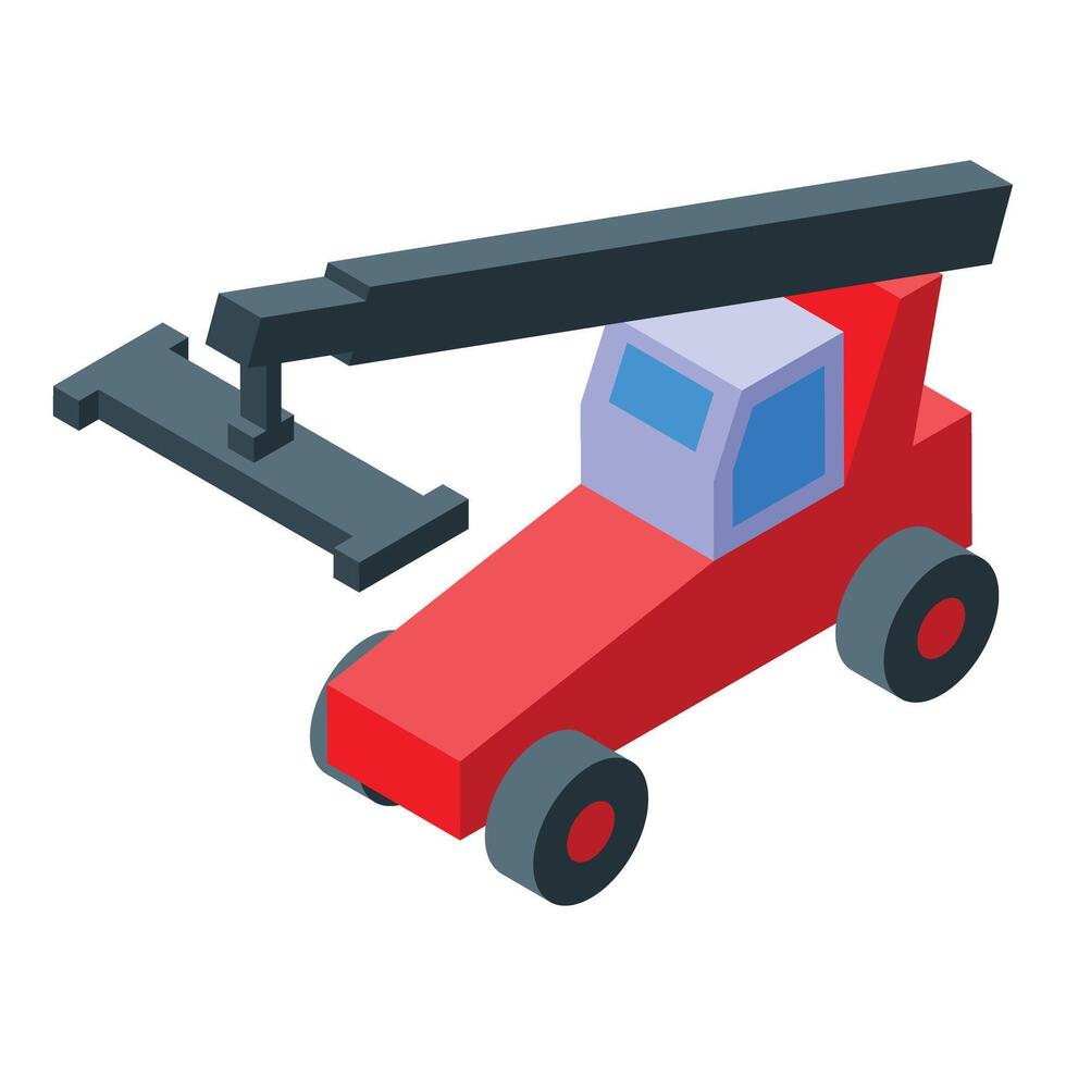 Red mobile crane lifting heavy load construction site isometric view vector