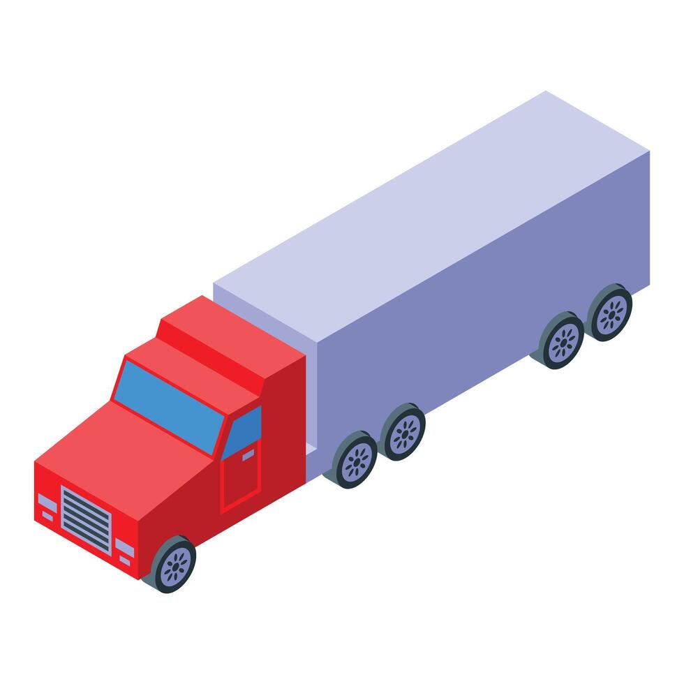 Red truck transporting cargo in isometric projection vector