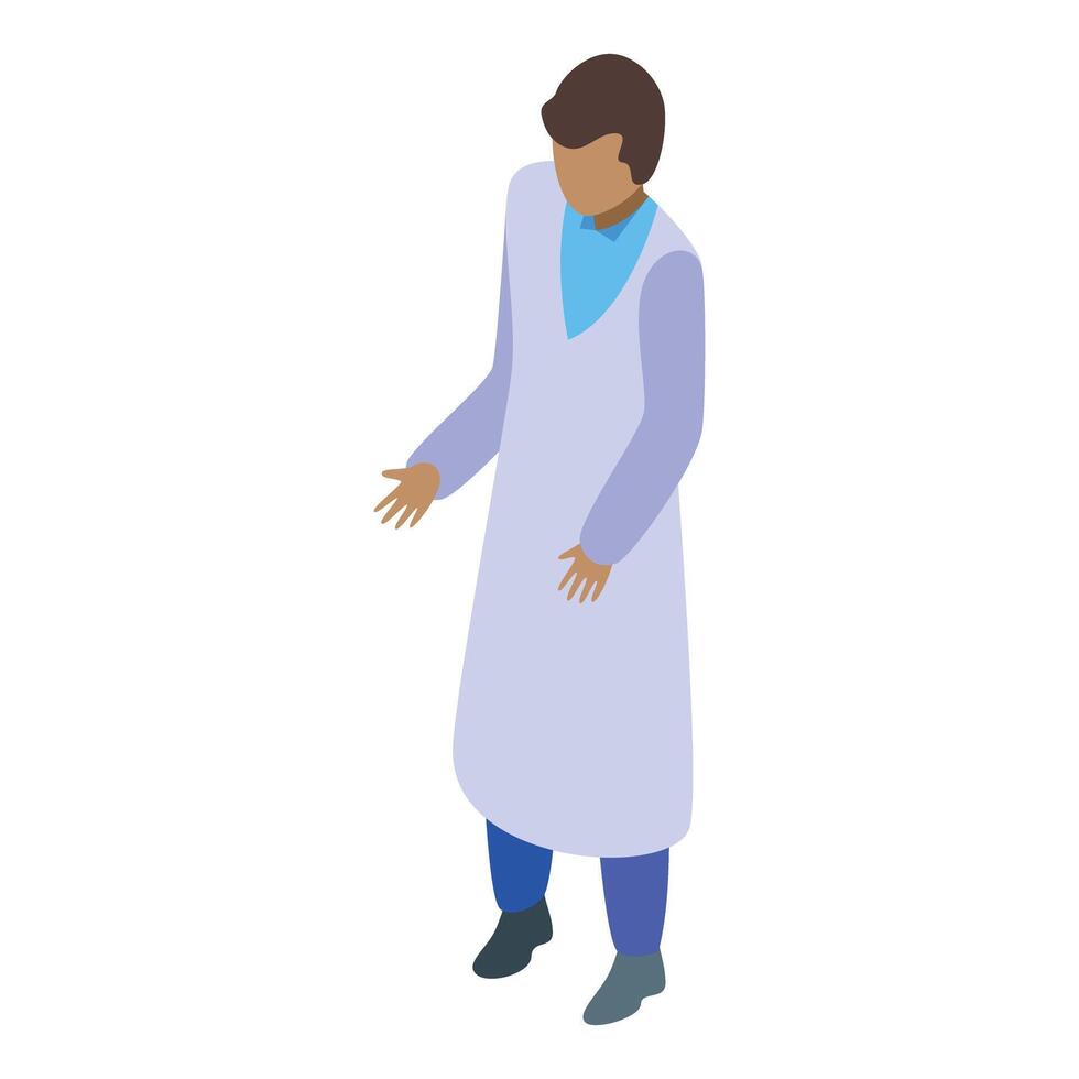 Male doctor wearing lab coat standing with open hands vector