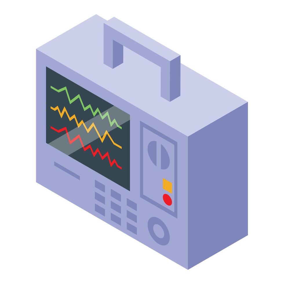 Medical device showing heart rate on screen isometric view vector
