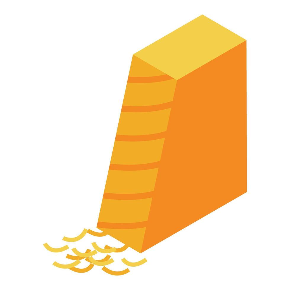Piece of cheese being grated with cheese grater isometric icon vector
