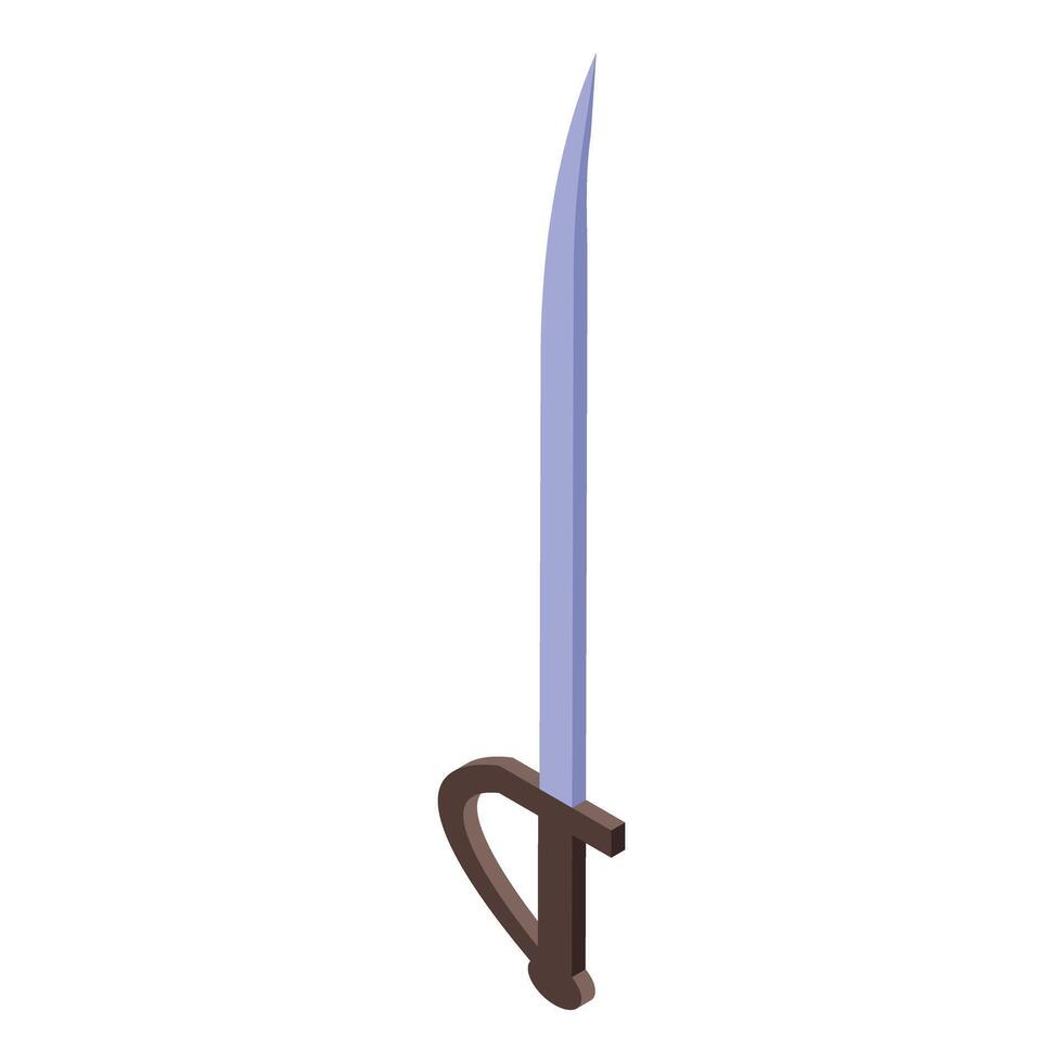 Sharp metal sword with wooden handle pointing up vector