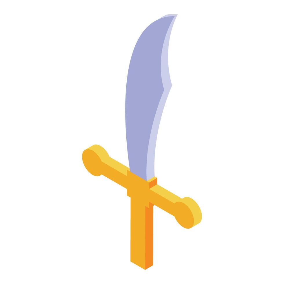 Golden hilt scimitar sword standing upright isometric icon vector
